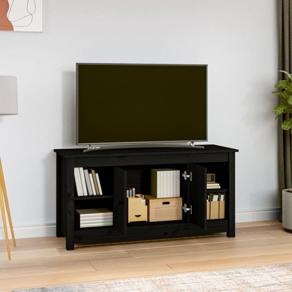 vidaXL Szafka telewizyjna, czarna, 103x36,5x52 cm, lite drewno sosnowe