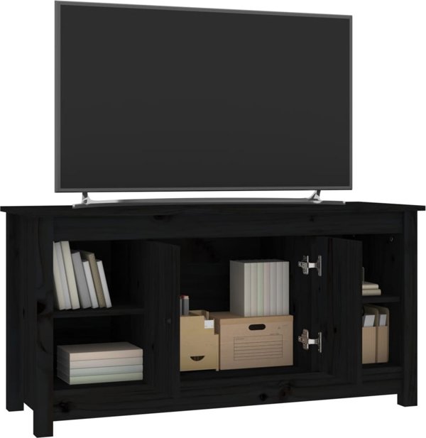 vidaXL Szafka telewizyjna, czarna, 103x36,5x52 cm, lite drewno sosnowe
