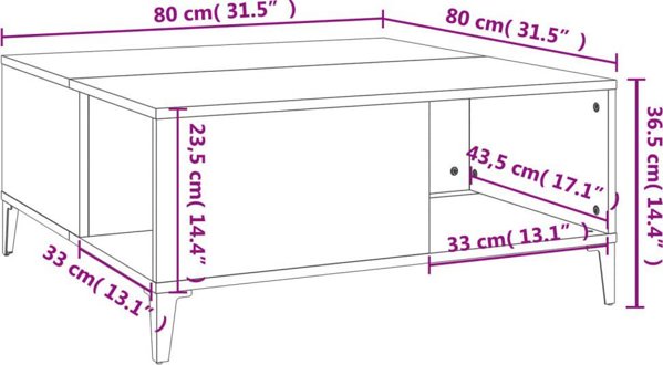 vidaXL stolik kawowy, przydymiony dab, 80x80x36,5 cm