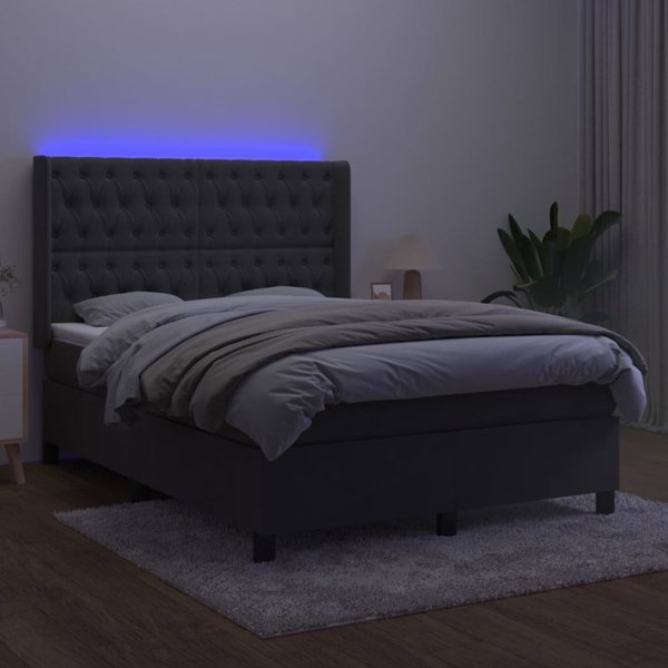 vidaXL Λουτζκό κοντινεντάλ με στρώμα και LED, γκρι βελούδο, 140x200cm