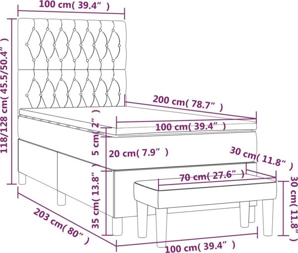 vidaXL Λουτζκο κόντινενταλ με στρώμα 100x200cm, μπλε ύφασμα