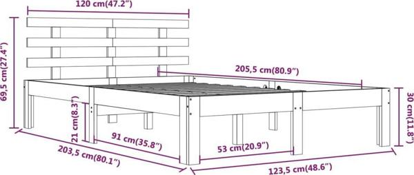 vidaXL Πλαίσιο κρεβατιού lite ξύλο 120x200 cm