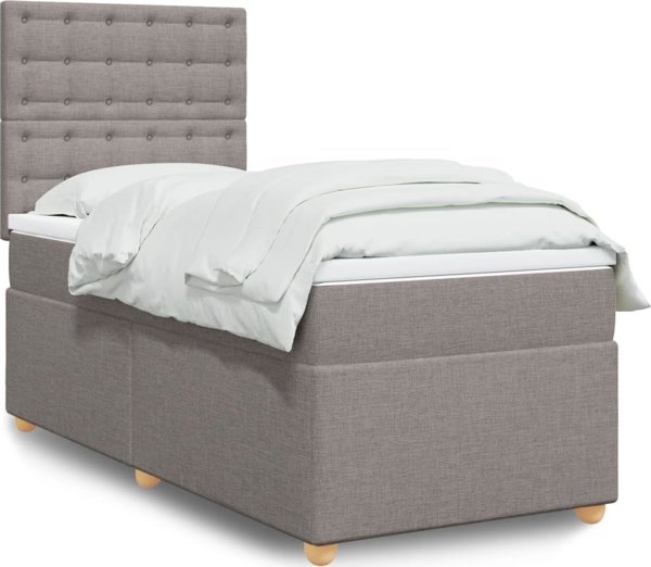 vidaXL Κρεβάτι kontynentalne με στρώμα, taupe, ύφασμα, 100x200 cm