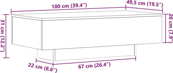 vidaXL τραπεζάκι καφέ, Sonoma δρυς, 100x49,5x31 εκ.