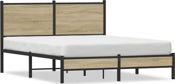vidaXL Μεταλλικός σκελετός κρεβατιού σε χρώμα δρυς Sonoma 150x200 cm χωρίς στρώμα