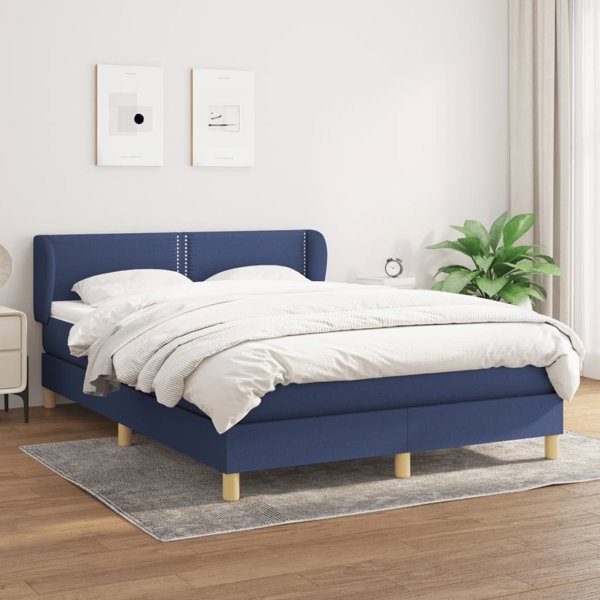 vidaXL Κρεβάτι κουτιού με στρώμα, μπλε, ύφασμα, 140x190 cm