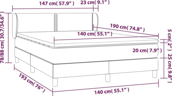vidaXL Κρεβάτι κουτιού με στρώμα, μπλε, ύφασμα, 140x190 cm