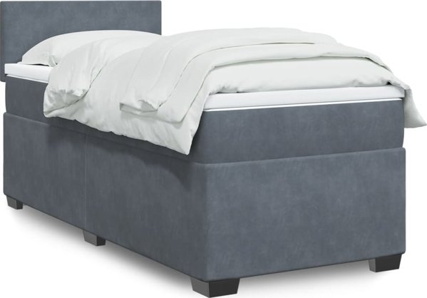 vidaXL Κρεβάτι Continental με Στρώμα, Σκούρο Γκρι Βελούδο, 90x200 cm
