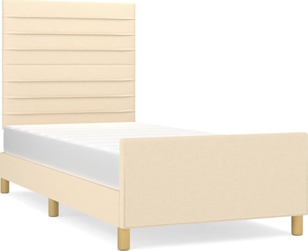 vidaXL Ράμα κρεβατιού με κεφαλάρι, κρεμ, 90x200 εκ., υφασμάτινη επένδυση