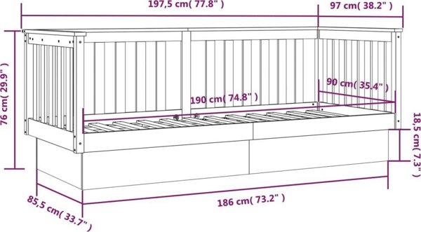 vidaXL Καναπές-κρεβάτι, μαύρο, 90x190 cm, από μασίφ πεύκο