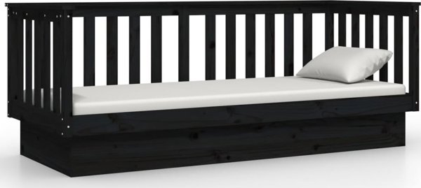 vidaXL Καναπές-κρεβάτι, μαύρο, 90x190 cm, από μασίφ πεύκο