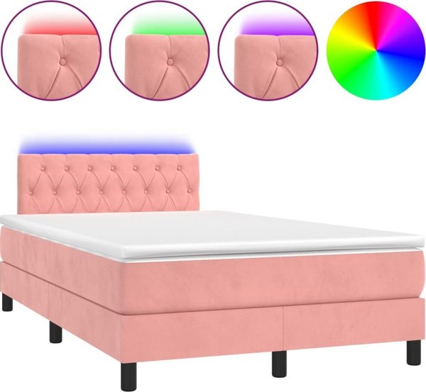vidaXL Κρεβάτι Continental με στρώμα και LED, ροζ βελούδο, 120x200 cm