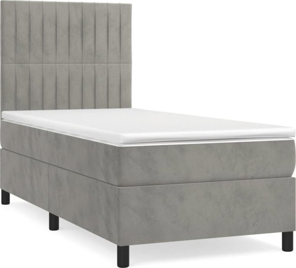vidaXL Lowzko kontynentalne z materacem jasnoszare aksamit 80x200 cm