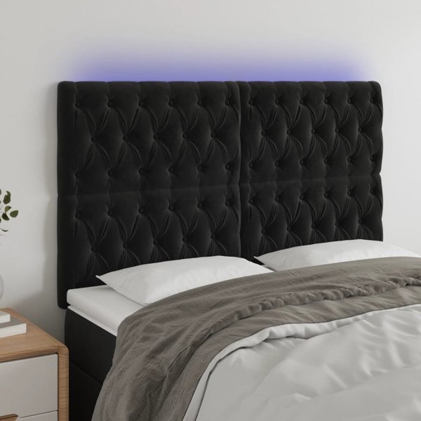 vidaXL Προσκέφαλο κρεβατιού με LED μαύρο βελούδο 160x7x118/128 cm