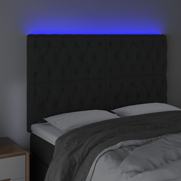 vidaXL Προσκέφαλο κρεβατιού με LED μαύρο βελούδο 160x7x118/128 cm