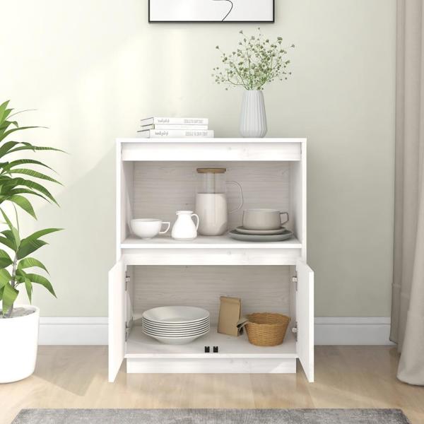 vidaXL Ντουλάπι, λευκό, 60x34x75 εκ, μασίφ ξύλο πεύκου