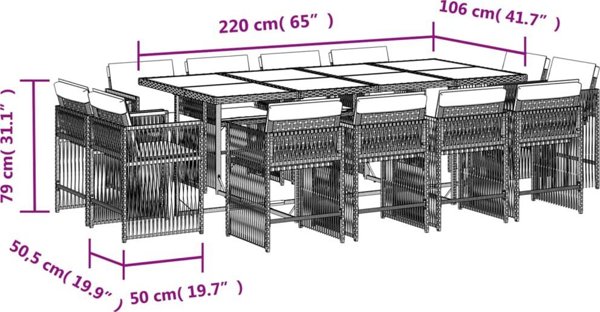 vidaXL 13-τεμ. Σετ επίπλων κήπου με μαξιλάρια, ανάμεικτο μπεζ, PE ρατάν