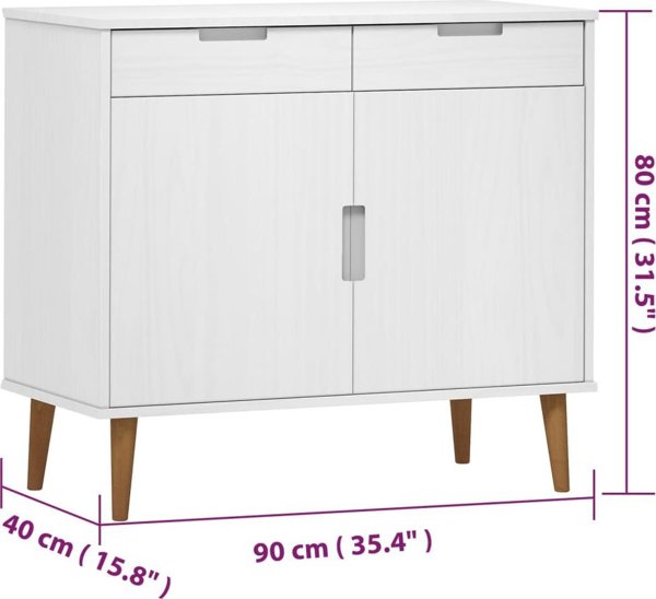 vidaXL Ντουλάπι, λευκό, 90x40x80 εκ, μασίφ πεύκο