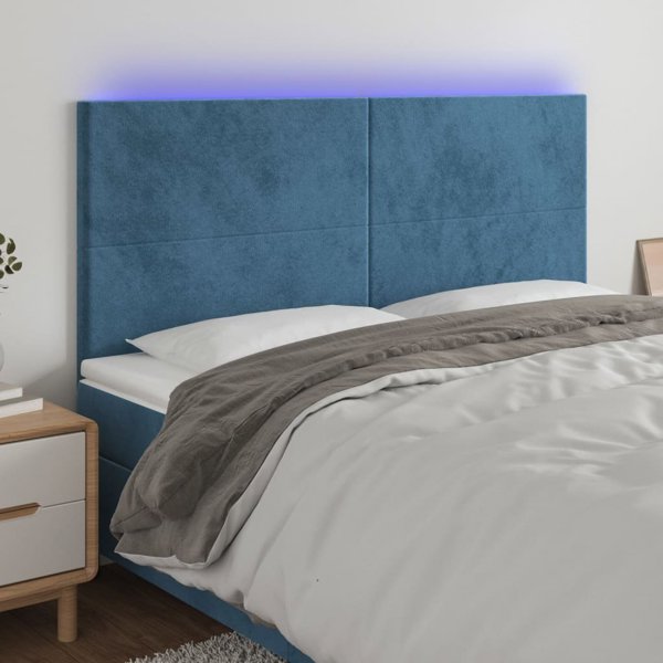 vidaXL Zaglowek do lozka z LED, ciemnoniebieski, 200x5x118/128 cm