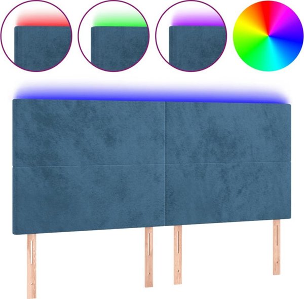 vidaXL Zaglowek do lozka z LED, ciemnoniebieski, 200x5x118/128 cm