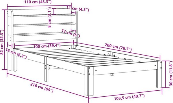 vidaXL Rama lozka z zaglowkiem bez materaca biala 100x200 cm