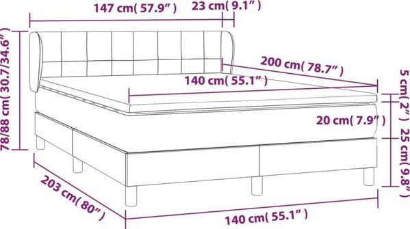 vidaXL Κρεβάτι Continental με Στρώμα, Taupe, Υφασμάτινο, 140x200 εκ.
