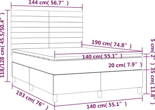vidaXL Κρεβάτι κοντινεντάλ με στρώμα, κρεμ, 140x190 εκ, ύφασμα