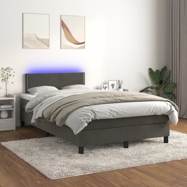 vidaXL Κρεβάτι κοντινεντάλ με στρώμα και LED, γκρι βελούδο, 120x200 cm
