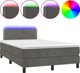 vidaXL Κρεβάτι κοντινεντάλ με στρώμα και LED, γκρι βελούδο, 120x200 cm