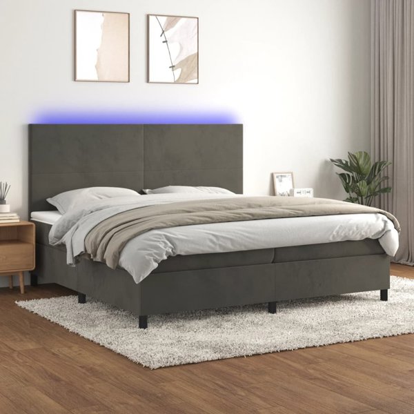 vidaXL Λιτό Κρεβάτι Continental με Στρώμα και LED, Γκρι Βελούδο, 200x200 cm