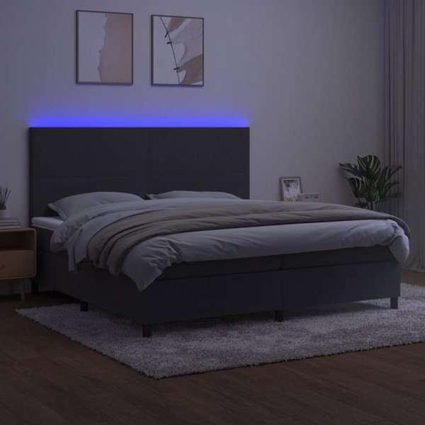 vidaXL Λιτό Κρεβάτι Continental με Στρώμα και LED, Γκρι Βελούδο, 200x200 cm