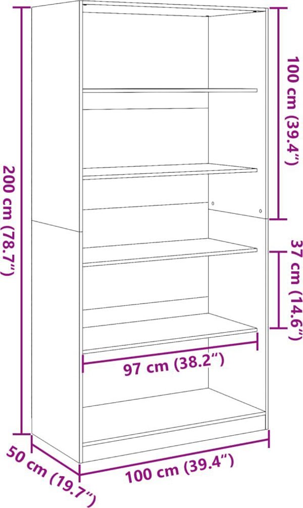 vidaXL Ντουλάπα, χρώμα δρυς σονόμα, 100x50x200 εκ., υλικό από ξύλο