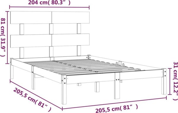 vidaXL Rama lozka, lite drewno, 200x200 cm