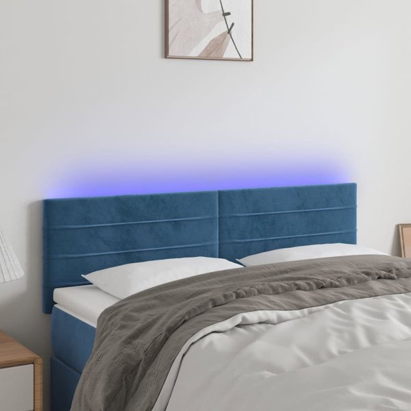 vidaXL Κεφαλάρι κρεβατιού με LED, σκούρο μπλε βελούδο 144x5x78/88 εκ