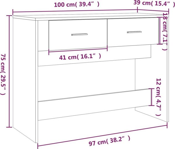 vidaXL Κονσόλα, γκρι δρυς σονόμα, 100x39x75 εκ.
