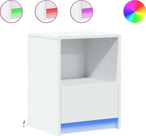 vidaXL Κομοδίνα με LED, Σετ 2 τεμ., Λευκά, από Συνθετικό Ξύλο