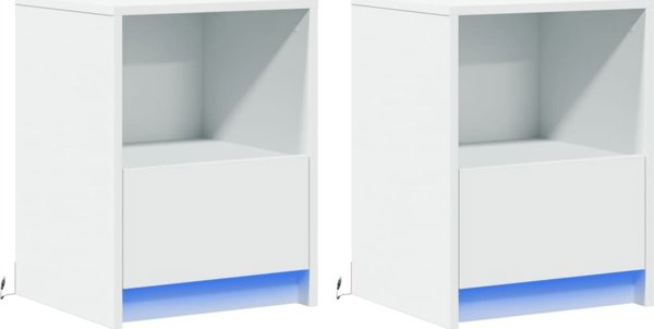 vidaXL Κομοδίνα με LED, Σετ 2 τεμ., Λευκά, από Συνθετικό Ξύλο