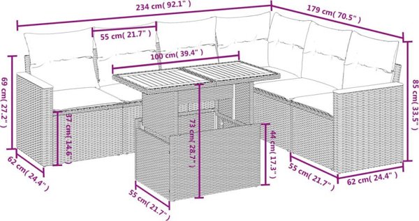 vidaXL Σετ επίπλων κήπου 7 τεμαχίων με μαξιλάρια, μπεζ