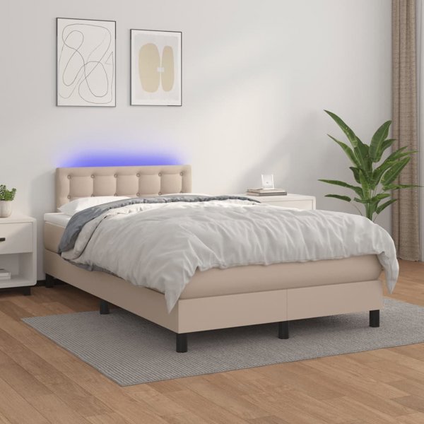 vidaXL Κρεβάτι Κοντινεντάλ με Στρώμα και LED, Cappuccino, 120x200 εκ.