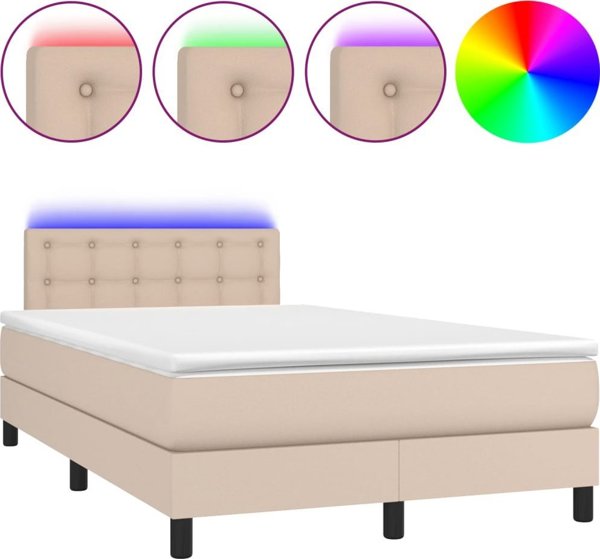 vidaXL Κρεβάτι Κοντινεντάλ με Στρώμα και LED, Cappuccino, 120x200 εκ.