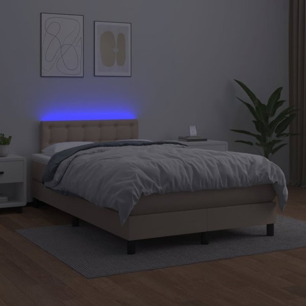 vidaXL Κρεβάτι Κοντινεντάλ με Στρώμα και LED, Cappuccino, 120x200 εκ.