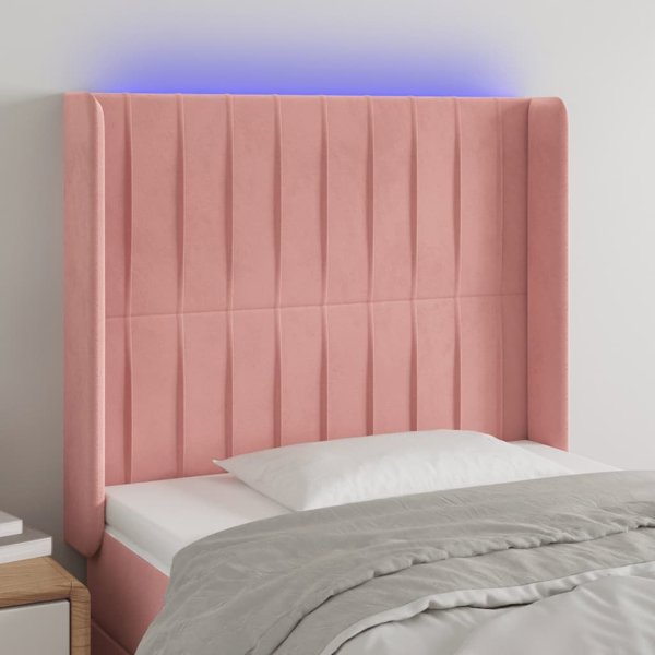 vidaXL Κεφαλάρι κρεβατιού με LED, ροζ, 83x16x118/128 εκ, βελούδο