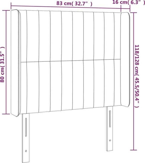 vidaXL Κεφαλάρι κρεβατιού με LED, ροζ, 83x16x118/128 εκ, βελούδο