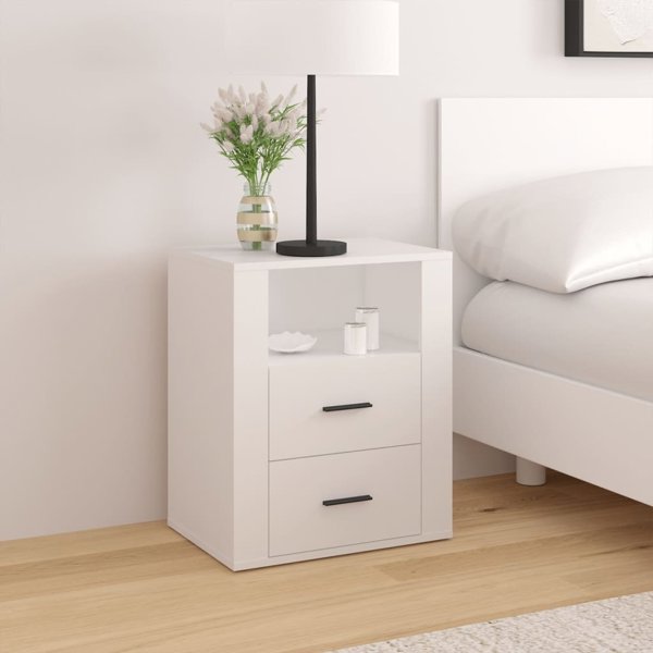vidaXL Λευκό κομοδίνο, 50x36x60 εκ., ξυλοποιο υλικό