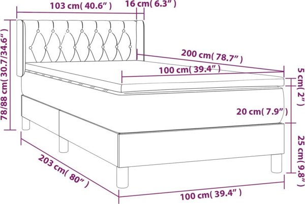 vidaXL Lozko kontynentalne z materacem czarne tkanina 100x200cm