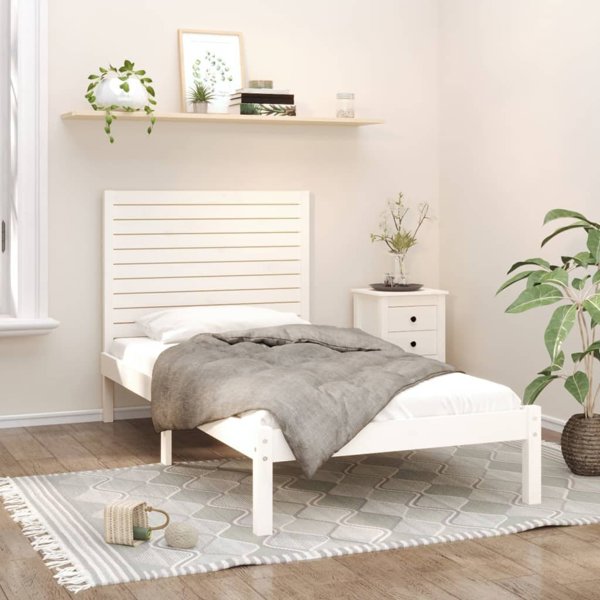 vidaXL Rama κρεβατιού, λευκή, από μασιφ ξύλο, 90x200 cm