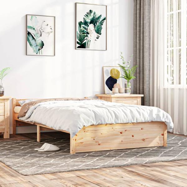 vidaXL Διπλή βάση κρεβατιού από μασίφ ξύλο, 135x190 cm
