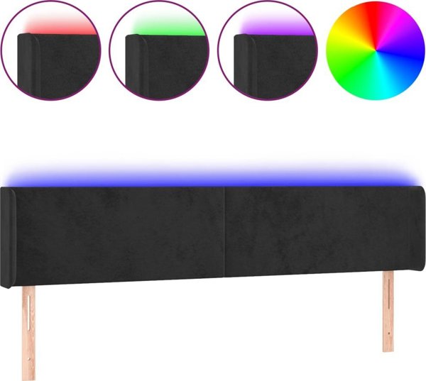 vidaXL Προσκέφαλο κρεβατιού με LED, μαύρο, 203x16x78/88 εκ., βελούδο
