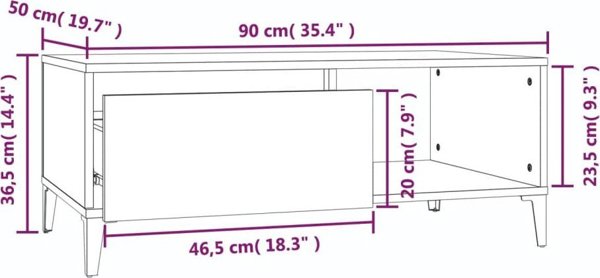 vidaXL Τραπέζι καφέ, σκουριά σκυροδέματος, 90x50x36,5 εκ.