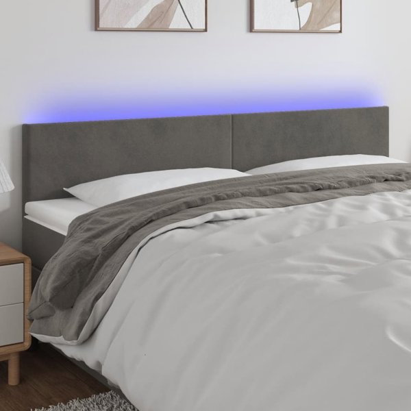 vidaXL Κεφαλάρι κρεβατιού με LED, σκούρο γκρι, 200x5x78/88 εκ., βελούδο